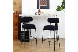 DYHOME Bar Stools Set of 2, Black 28'' Counter Height Bar Stools,Upholstered Boucle Barstools with Back, Mid-Century Modern B