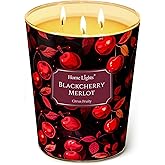 HomeLights Scented Candles | Large Jar 34 Oz Natural Soy Candle | 130 hrs Long-Lasting with 3 Wicks | Eclectic Mixed Styles Home Decor | Gifts for Mom & Women, Blackcherry Merlot