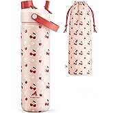 POWCAN 26 oz Insulated Water Bottle with 2-in-1 Straw and Spout Lid, Keep Cold 24H, Leak-Proof, Fits in Car Cup Holder, Stainless Steel Water Bottle for Sports, Travel, Gift and School (Cherry Meadow)