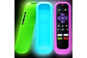 GMXT 3 Pack Remote Cover for Roku TV Remote Control, Battery Cover for TCL Hisense Roku TV Steaming Stick 4k 4K+ Roku Voice Remote, Universal Silicone Sleeve Case with Glow in The Dark (Blue/Green/Purple)