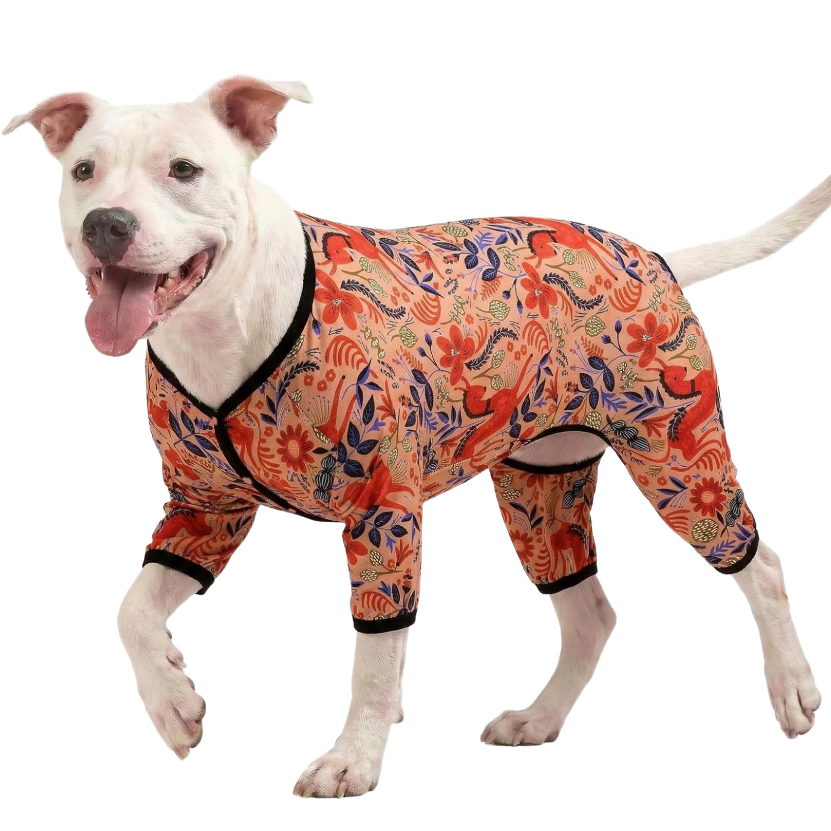 LovinPet Large Breed Dog Pajamas, Lightweight Pullover Full Coverage Dog Pjs, Pitbull Onesie, Happy Horse Coral Print, Pitbull Shirt, Pet Pajamas for Dogs, Pet Pj's, 2XL