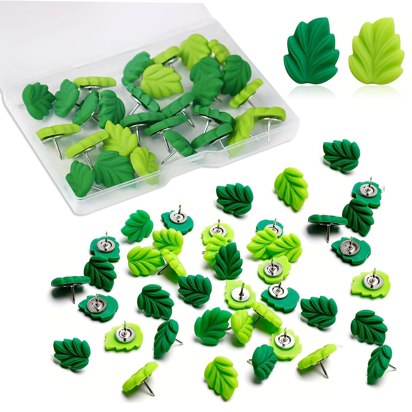 Leaves Push Pins, 50 Pcs Green Leaf Thumb Tacks Decorative Drawing Pins for Pinboard Pins Cute Pushpins for Photos Wall Maps or Cork Bulletin Board
