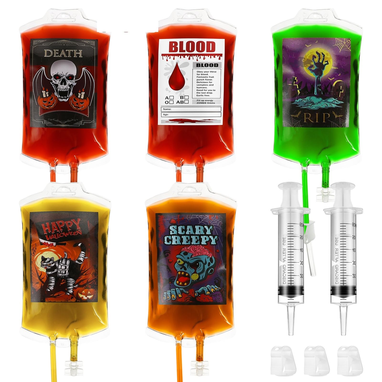 TOPBATHY Breast Juice Bag Set - 20 Halloween Juice Bags for Drinks with 20 Clips and 2 Reusable Drink Pouches for Halloween Parties and Decorations