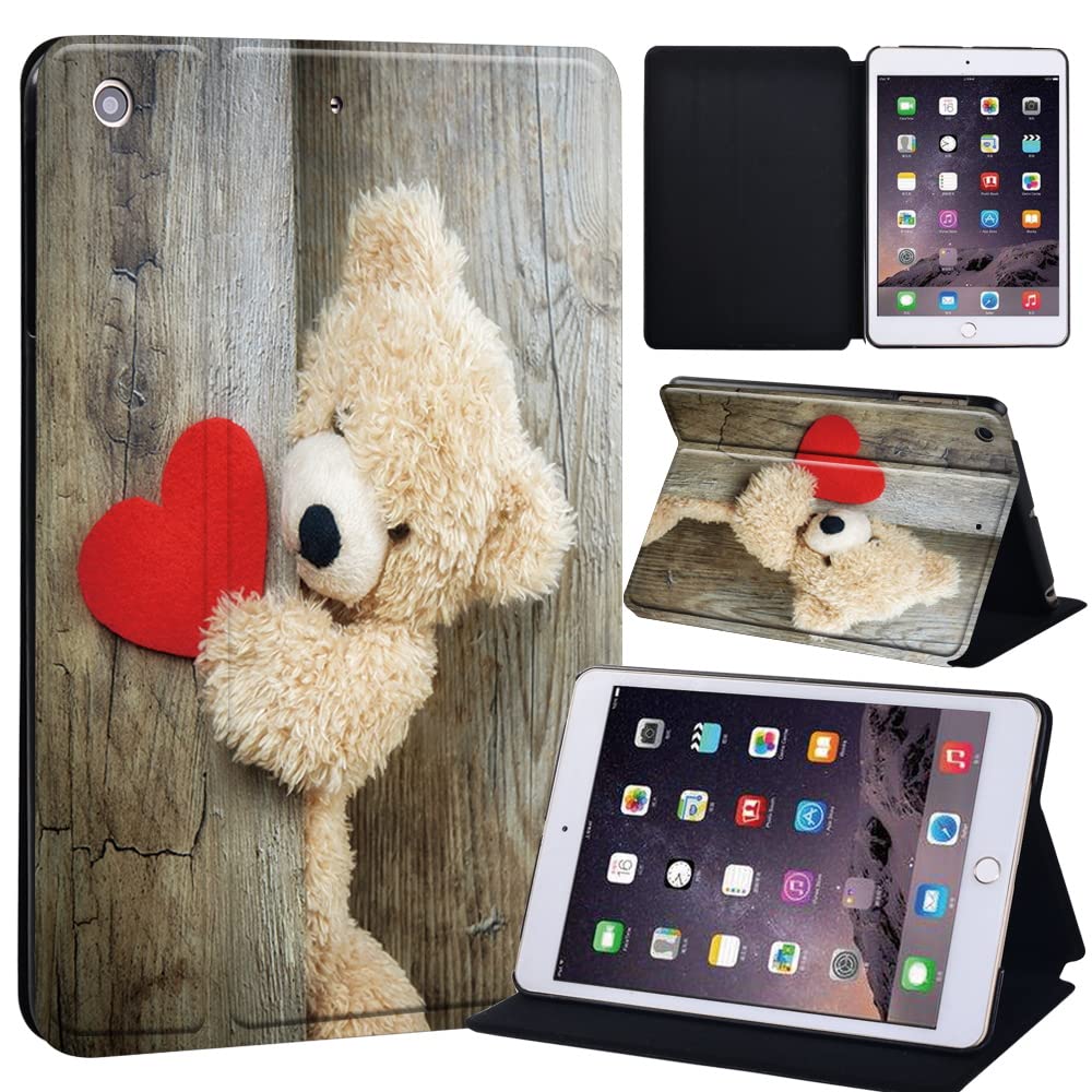 Wood Printed Case for iPad Mini 1/2/3, Lightweight Trifold Stand Case with Auto Sleep/Wake, Microfiber Lining, Hard Back Cover for iPad Mini 1/Mini 2/Mini 3 (teddy bear)
