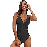 DIYACHENRA Women One Piece Swimsuit V Neck Tummy Control Bathing Suit Crisscross Back Swimwear