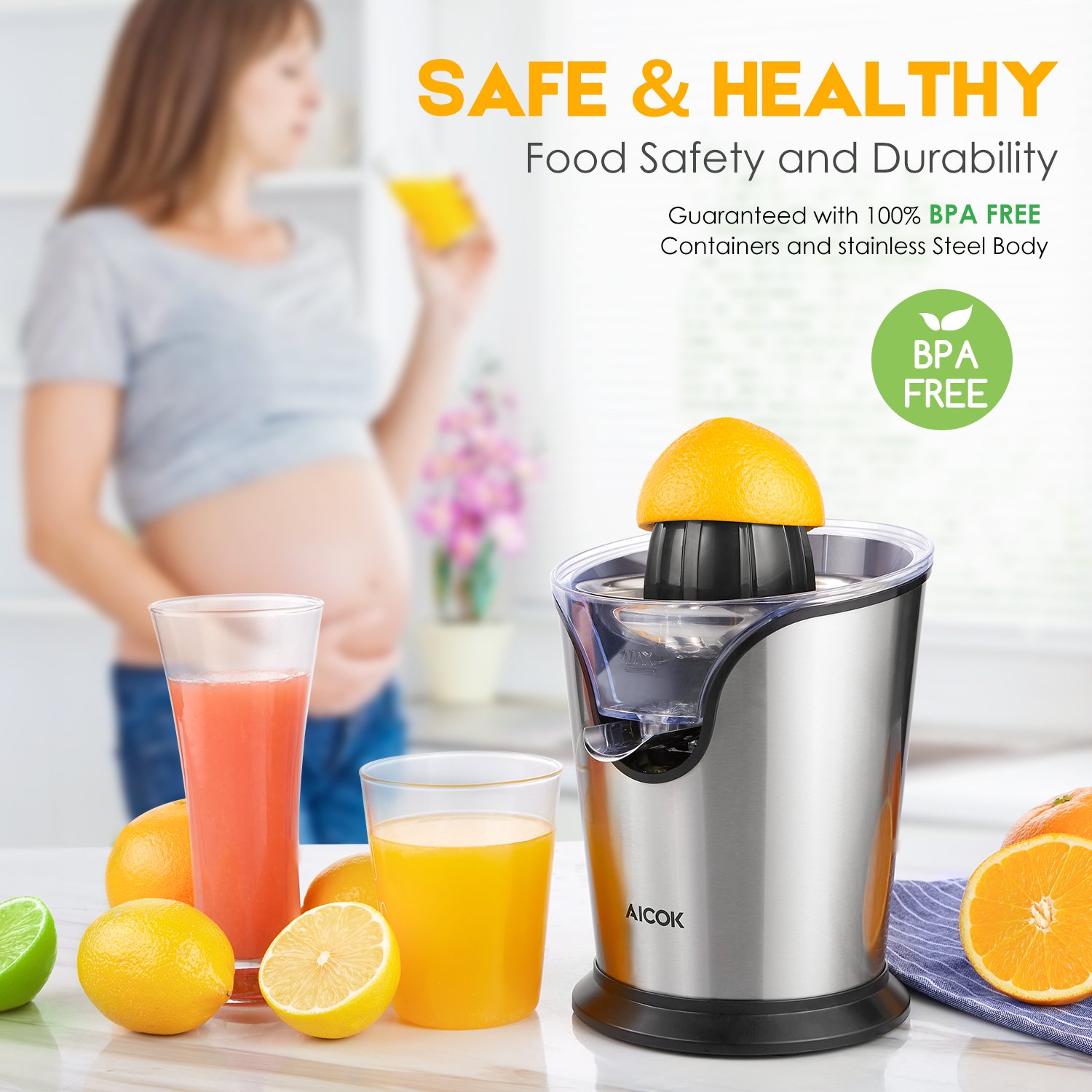 Aicok Citrus Juicer Electric Brushed Stainless Citrus Juicer Squeezer