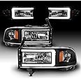 AmeriLite 1994-2001 Dodge Ram 1500 2500 3500 HD C-Type LED Tube Black 1pc Replacement Headlights Set - Passenger and Driver Side