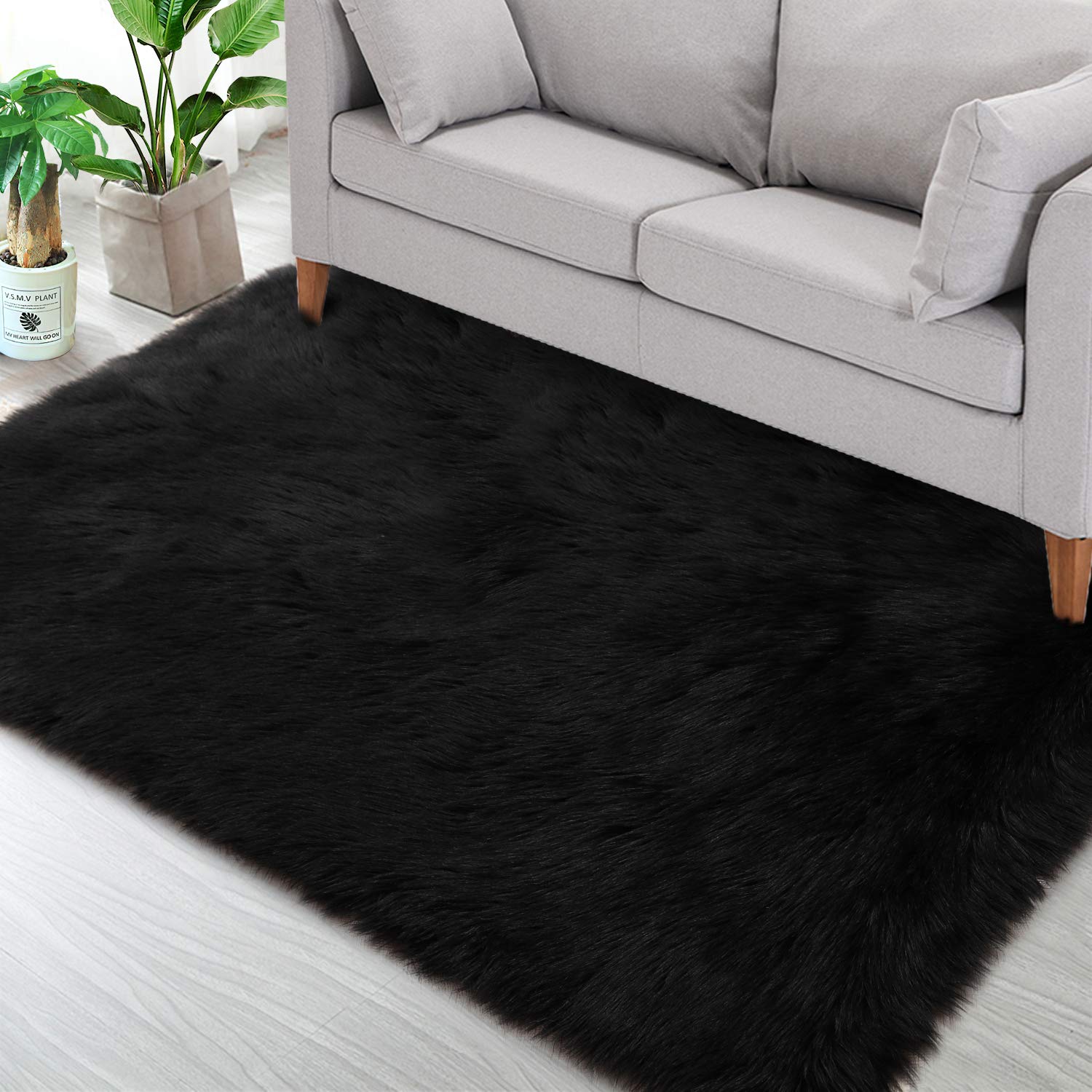 Noahas Luxury Fluffy Rugs Bedroom Furry Carpet Bedside Faux Fur Sheepskin Area Rugs Children Play Princess Room Decor Rug, 3 x 5 Feet