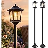 PASAMIC Outdoor Solar Post Lights, 2-Pack 63" Dusk to Dawn Solar Lamp Posts, Waterproof Floor Lamps, Warm White Pole Lights f