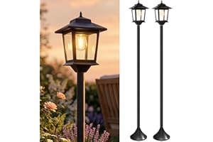 PASAMIC Outdoor Solar Post Lights, 2-Pack 63" Dusk to Dawn Solar Lamp Posts, Waterproof Floor Lamps, Warm White Pole Lights for Patio with Replaceable Bulb