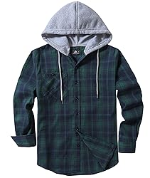 ZITY Men's Flannel Hoodie Shirts Casual Button Down