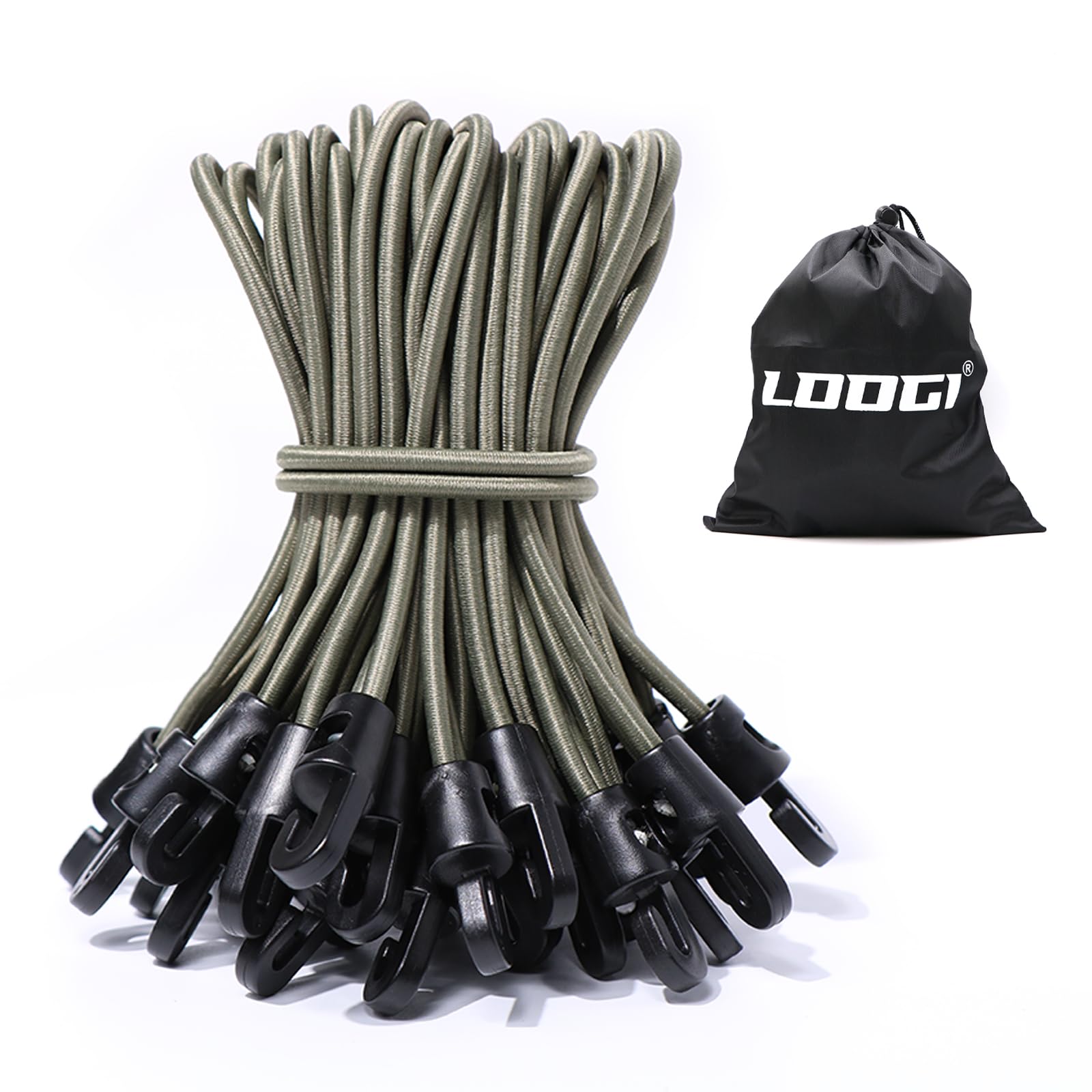 LOOGI Bungee Cords with Hooks 25 Pcs 6 Inch Elastic Bungee Ropes with Hooks - Short Tarpaulin Hooks - Small Bungee Rope (25, Green, 6 Inch)