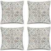 Throw Pillow Covers Set of 4 Classic Carpet Pattern Linen Pillow Covers Quare Pillow Case Farmhouse Outdoor Modern Boho Pillow Covers for Couch Sofa Living Room 14X14 Inch