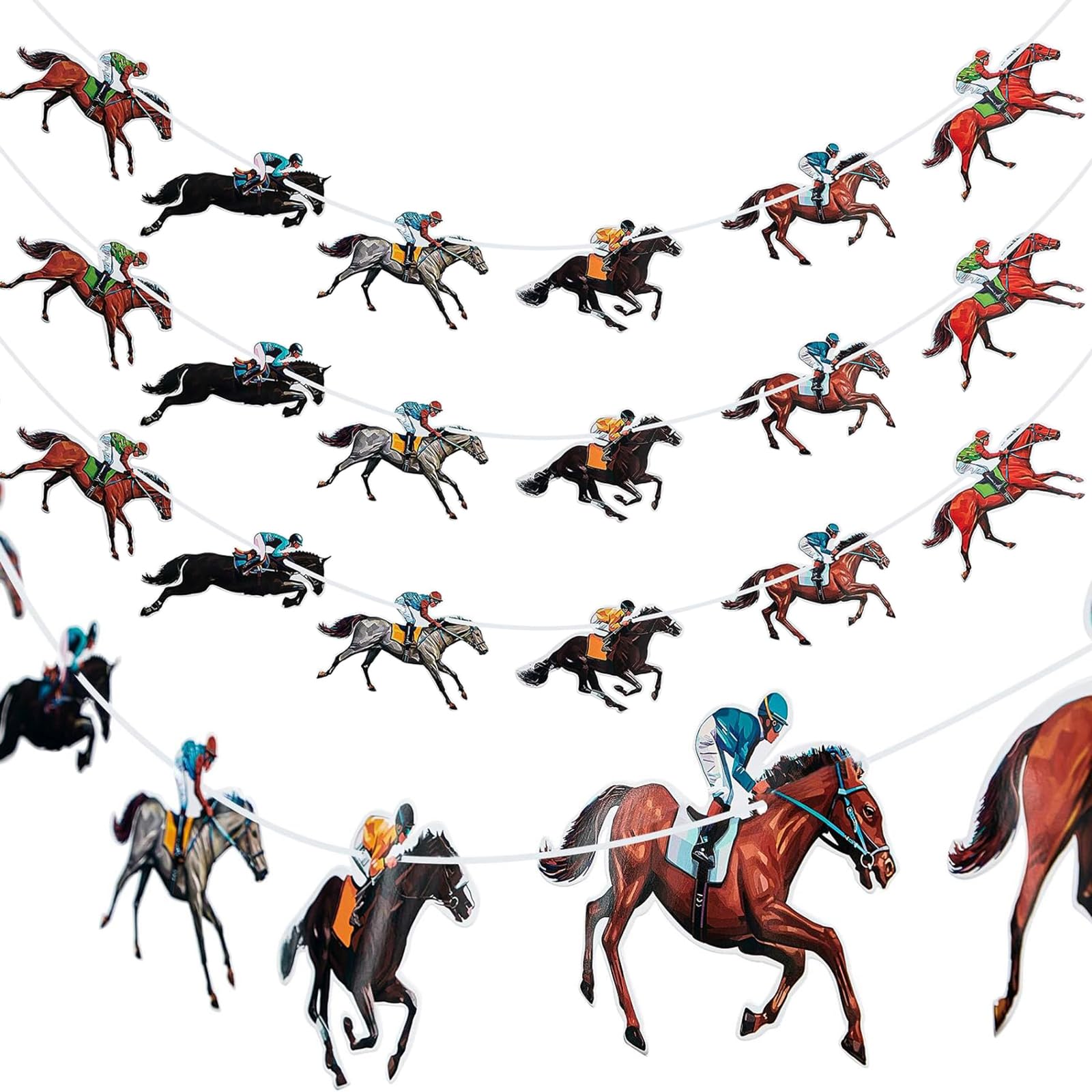 4 Pieces Horse Racing Banner Horse Race Streamer Kentucky Horse Derby Garland Banner for Racing Theme Birthday Baby Shower Wedding Party Decoration, Pre-assembled