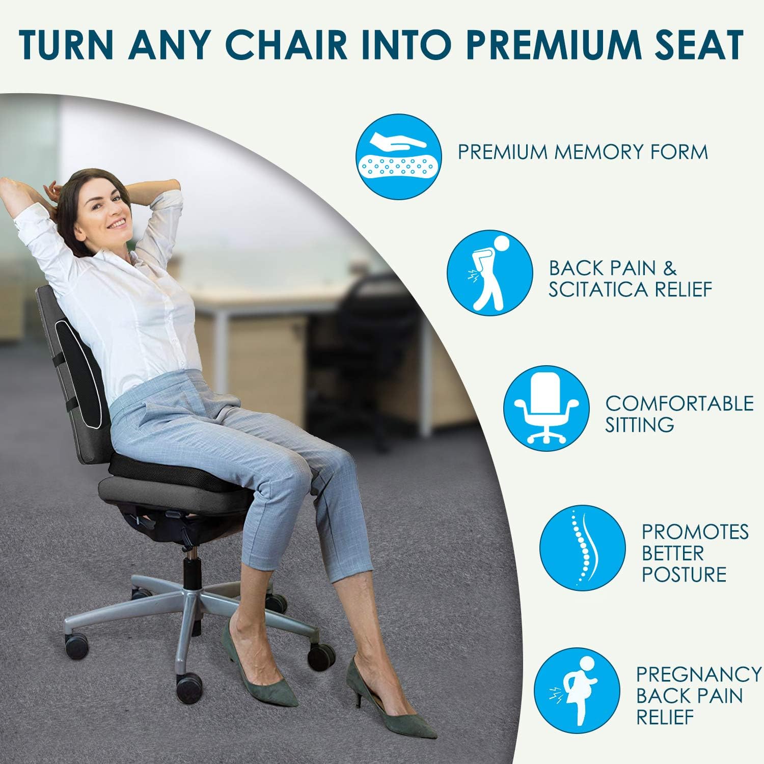 Coccyx Seat Cushion and Lumbar Support Pillow for Office Chair-Gel Infused,Orthopedic Car Seat Cushion Memory Foam Back Support Cushion for Lower Back Pain,Tailbone & Sciatica Pain Relief Black: Home & Kitchen