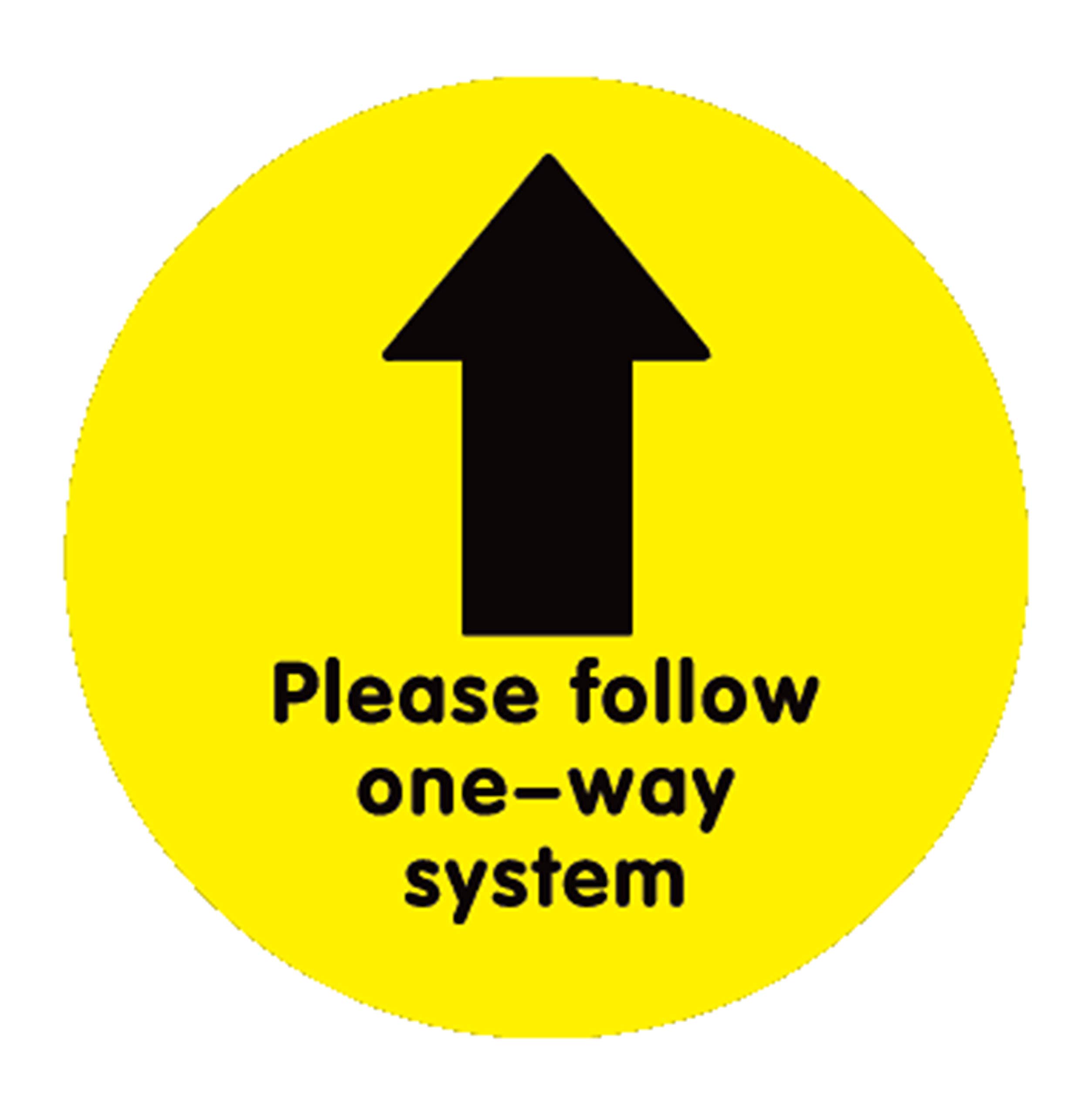 Vinyl One Way System Arrow Floor Sticker Safety Sign, Removable, Anti-Slip, Self-Adhesive - Please Follow One-Way System Social Distancing Sign (220mm x 220mm) (Yellow)