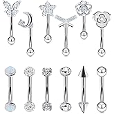 Vsnnsns Rook Daith Piercing Jewelry 16G Stainless Surgical Steel Curved Barbell Eyebrow Rings Vertical Labret Lip Piercing Jewelry Rook Daith Earrings for Women Men 6MM 8MM 10MM Hypoallergenic
