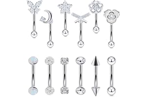 Vsnnsns Rook Daith Piercing Jewelry 16G Stainless Surgical Steel Curved Barbell Eyebrow Rings Vertical Labret Lip Piercing Jewelry Rook Daith Earrings for Women Men 6MM 8MM 10MM Hypoallergenic