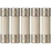 T6.3A Ceramic Fuse Replacement, 5x20mm, 6.3A 250V Slow-Blow, 5 Pack | Time Delay Protection for Amplifiers, Receivers, Generators, Heaters &amp; Power Supplies; Prevents Nuisance Trips, Keep Spares