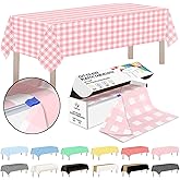 CXPSINC Plastic Table Cover Roll with Slide Cutter, Disposable Tablecloth Roll for Picnic, Party, Banquet, Birthdays, Weddings (Pink Checkered, 54 Inch X 100 Feet)