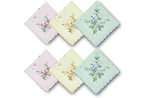 GB COLLECTION GB Women's 100% Cotton Handkerchiefs Assorted with Wavy Edge and Print Floral 6 Pieces 01