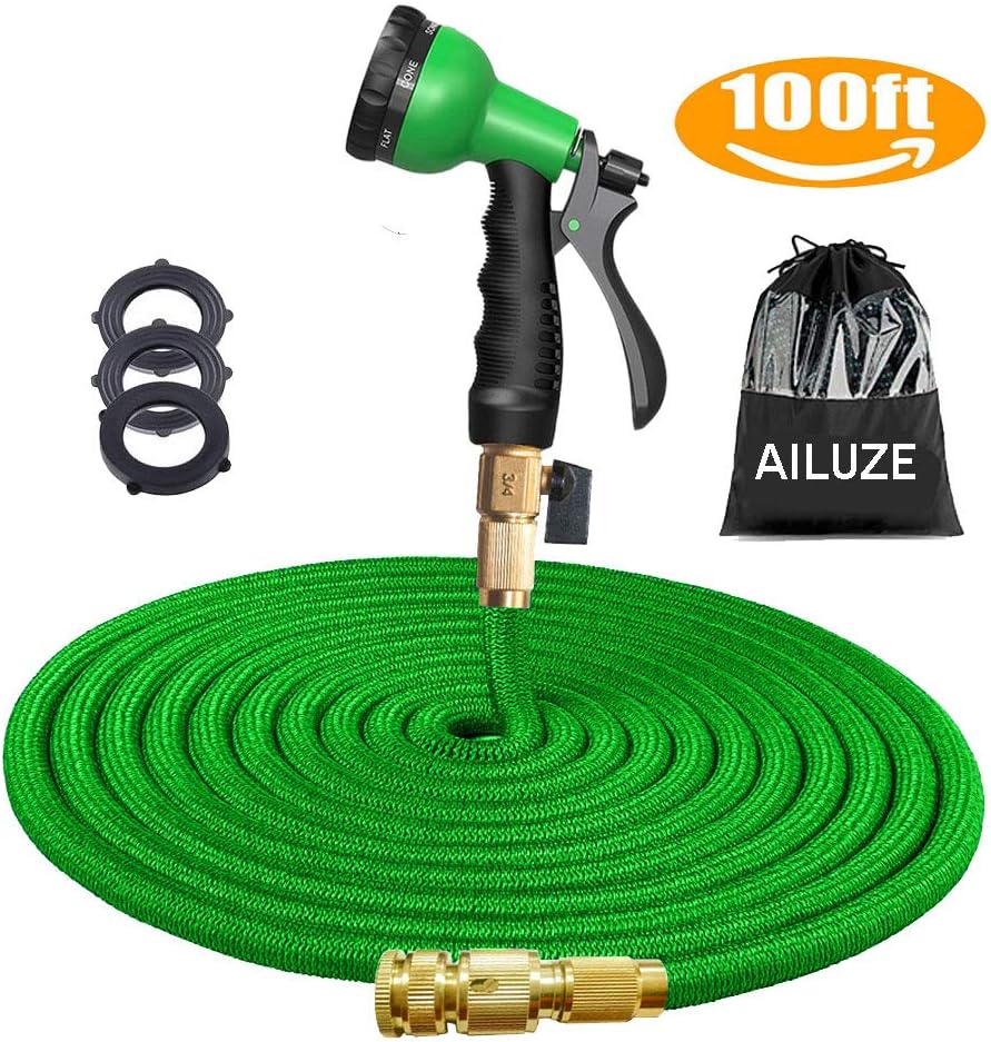 100ft Garden Hose - All New Expandable Garden Water Hose Pipe with Double Latex Core,3/4in Solid Brass Fittings,Extra Strength Fabric - Flexible Expanding Hose with 8 Function Spray Gun (Black)