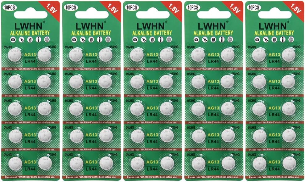 LWHN AG13 Alkaline Battery 1.5V Button Coin Cell Batteries(50pcs)