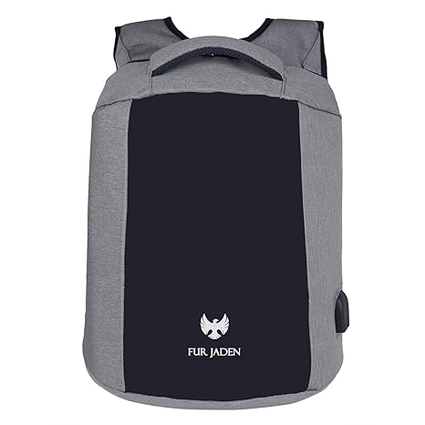 Fur Jaden Grey Anti Theft Casual Backpack with USB Charging Port and AUX Connection