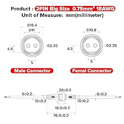 BTF-LIGHTING 5PCS 6.56ft 2meter 2 Pin
