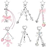 Sureio 6 Pcs Aesthetic Keychains Cute Keychain with Tether Tag for Backpacks Keys Bags Purse