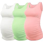 AMPOSH Women's Maternity Tank Top 3 Pack Ruched Side Sleeveless Pregnancy Basic Shirt