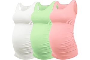 AMPOSH Women's Maternity Tank Top Ruched Side Sleeveless Pregnancy Basic Shirt