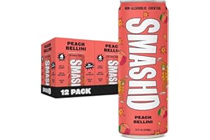 SMASHD Non-Alcoholic Mocktails Beverage with Flavored Sparkling Water | No Artificial Flavors, Caffeine-Free, with electrolytes, Low Calories & Organic Sugar | 12 Oz (Peach Bellini, 12 Pack)