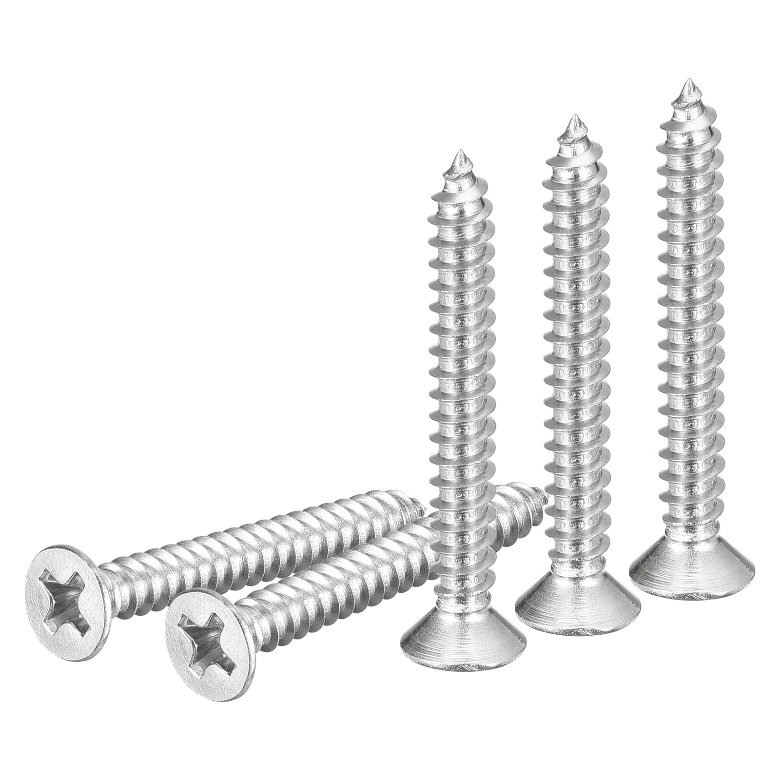 DTGN 100Pcs #7x1-1/4" Flat Head Wood Screws, 304 Stainless Steel Phillips Self Tapping Screws - Good for Woodworking, Furniture - Silver — image 1