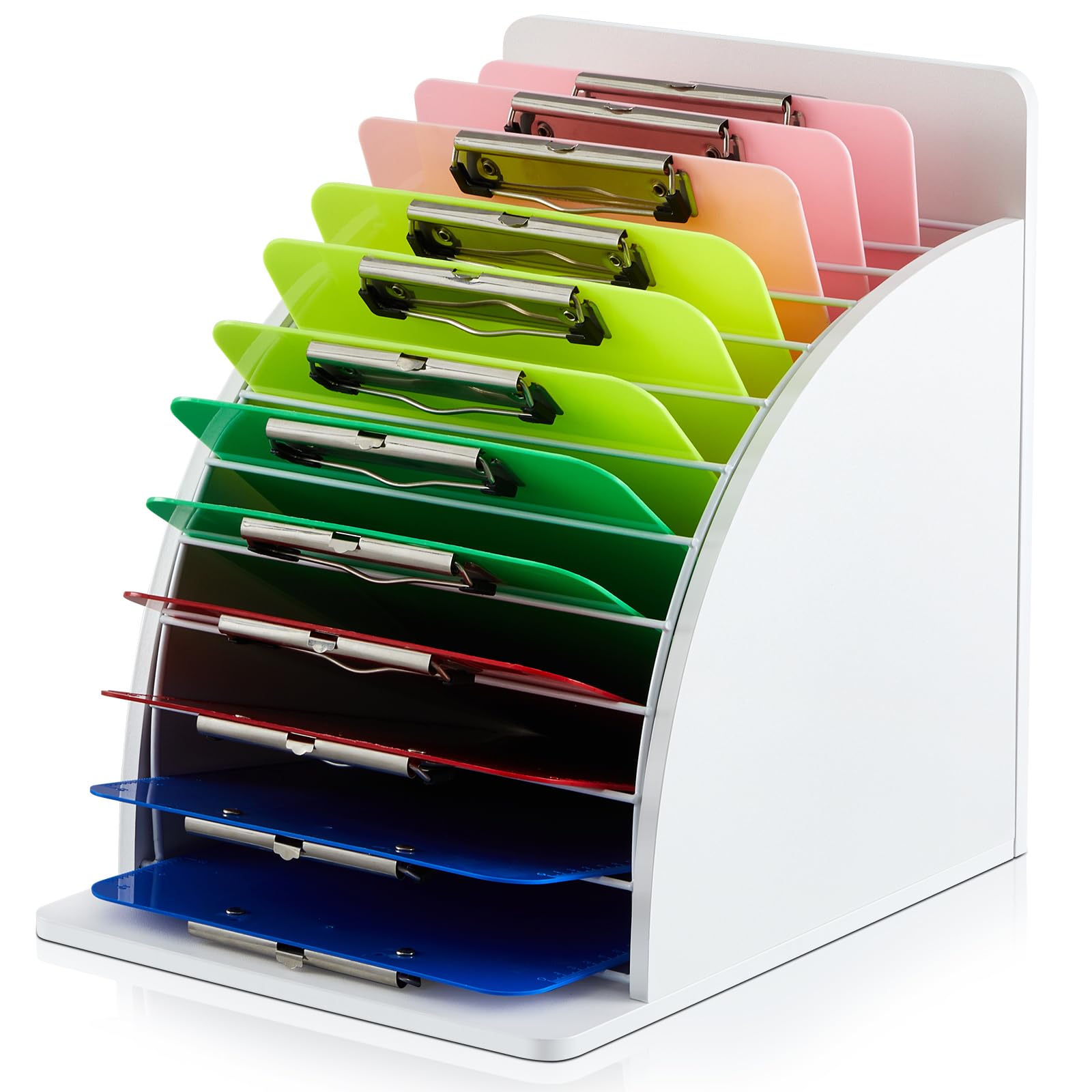 Photo 1 of Wonderjune 1 Pcs Clipboard Holder Wooden Metal Clipboards Storage Rack with Raised Side Panel Clipboard Organization and Storage for Classroom Office School Teacher, White, Clip Boards Not Included
