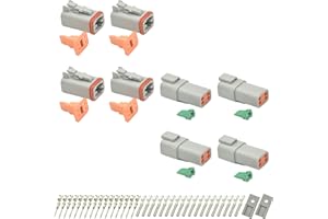 ALFOCI 4 Set 4 Pin Waterproof Connector Automotive Electrical Butt, Deutsch DT Connector Kit with 18 Pairs 16# Stamped Contacts, 8 Pcs Sealing Plugs and 2 Stent for Car Truck Boat, 64 PCS