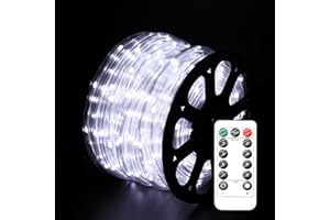 Czarniozk LED Rope Lights for Outside 20Ft Waterproof Led Rope Lighting 86 LEDs 110V 8 Modes Remote Control Timer Led Strip Light for Indoor Outdoor Party Holiday Garden Decoration (White)