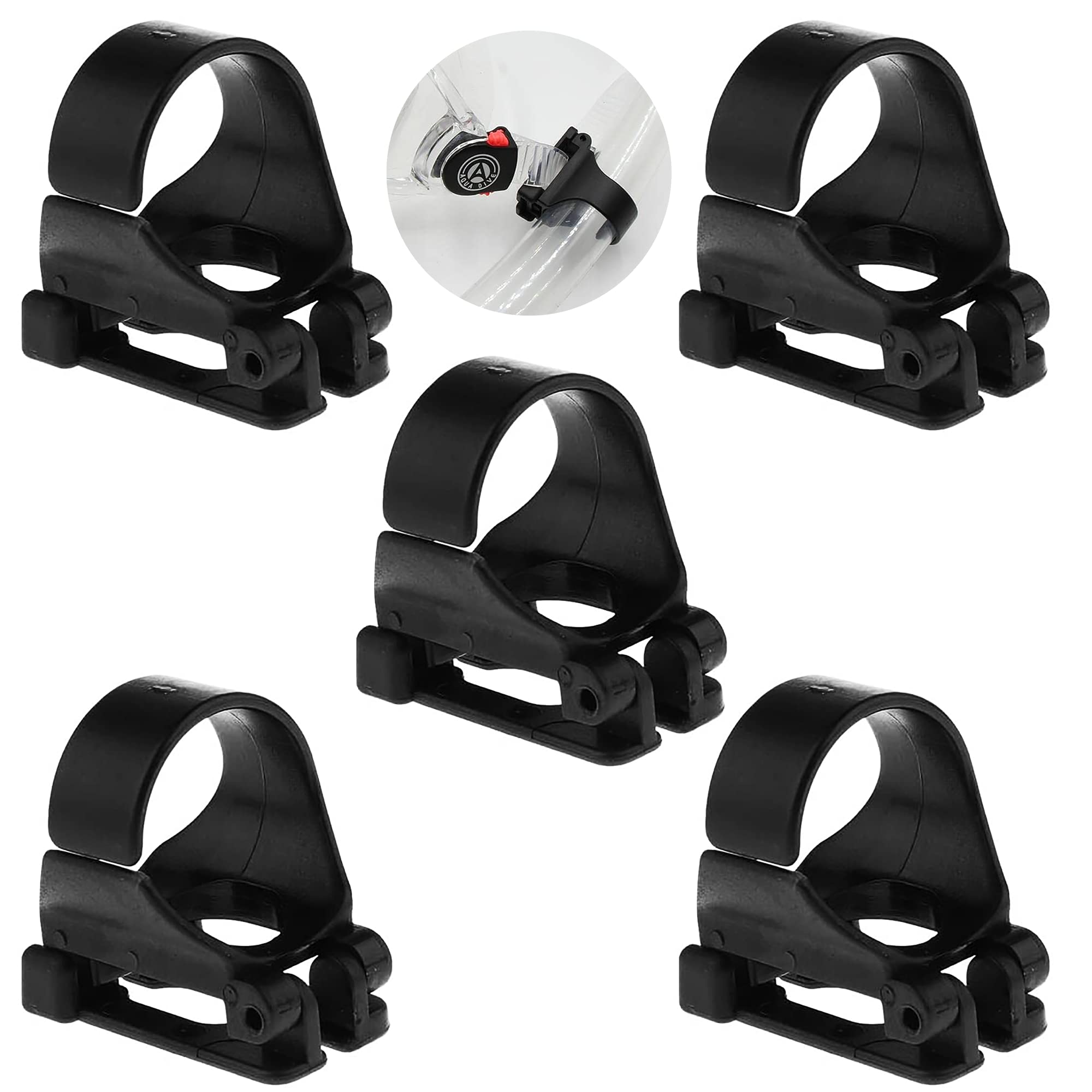IRYNA 5 Pack Black Snorkel Clip Universal Snorkel Holder Clip High Performance Air Tube Keeper Snorkel Retainer for Scuba Diving Snorkeling Equipment (25mm)