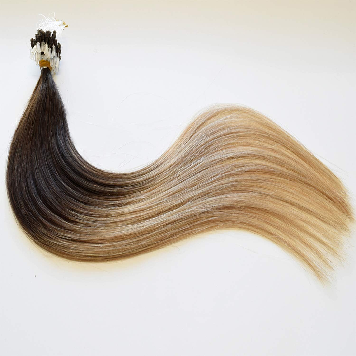 16" 18" 20" 22" Micro Loop Ring Remy Human Hair Extensions-0.8g x 20strands-Grade AAA- Multi-Colours (18", Ombre 2 to 18 Dark Brown to Ash Blonde)
