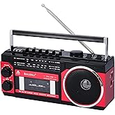 Portable Cassette Player with AM/FM/SW Radio & BT, Boombox for Home and Travel, Record from Radio, Play via SD/USB, Headphone Jack, AC/Battery Power