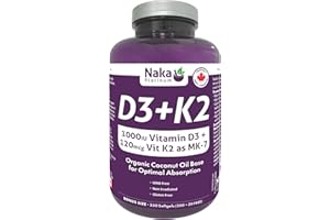 Naka Platinum Vitamin D3 + K2, 1000IU Vitamin D3 + 120mcg Vit K2 as MK-7, ALL-TRANS ISOMER FORM BIOLOGICALLY ACTIVE, Organic 