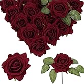 INSUNSIX Burgundy Roses 16pcs Velvet Artificial Roses Maroon Flowers 3.15" Silk Roses for Bridal Bouquet Wedding Flowers for Floral Centerpieces Home Party Decor (Burgundy)