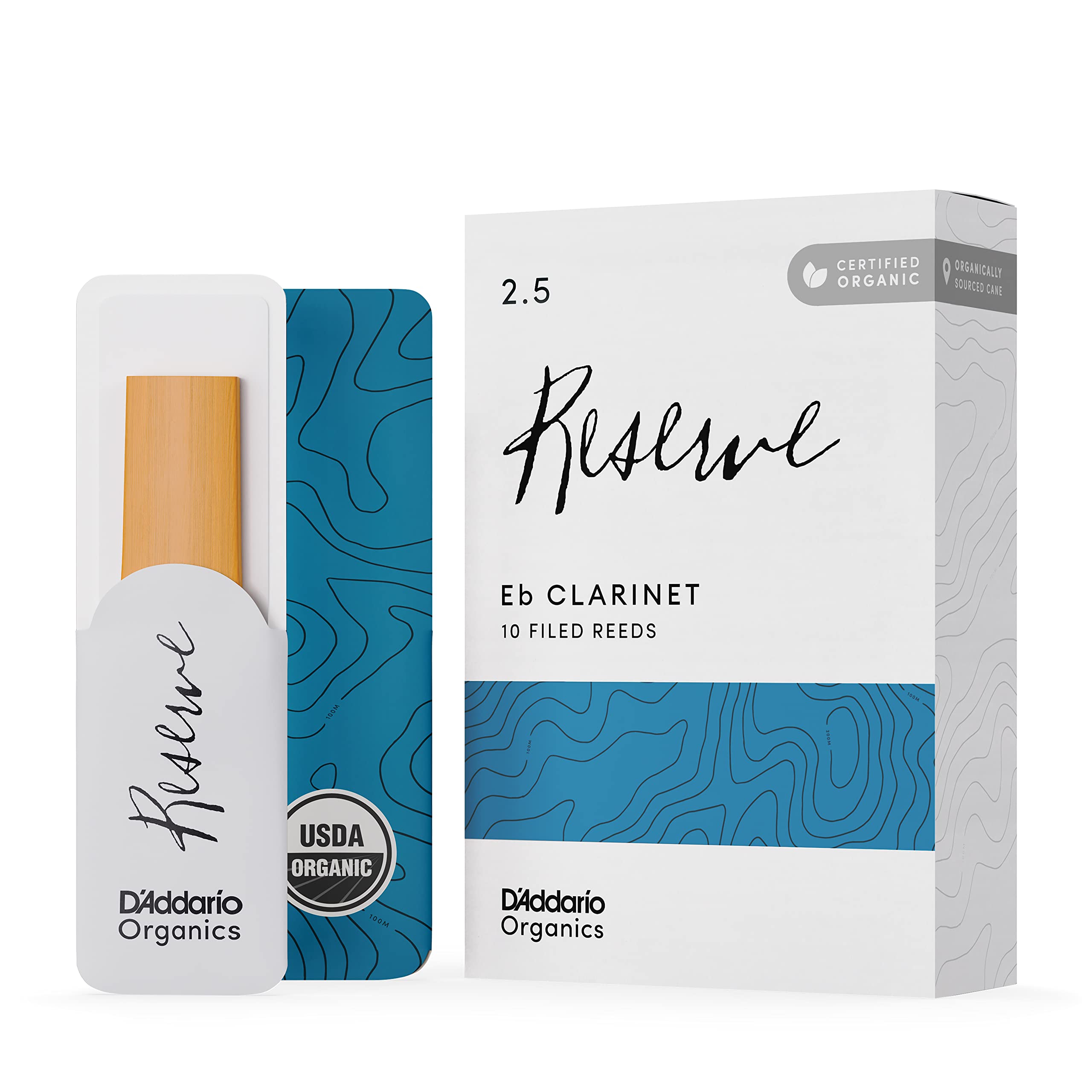 D'Addario Organic Reserve Eb Clarinet Reeds - Reeds for Clarinet - Individually Sealed - 2.5 Strength, 10 Pack