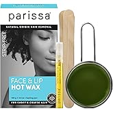 Parissa Natural Face &amp; Lip Hard Wax Kit for Women &ndash; No-Strip Hot Wax for Coarse Facial Hair Removal, Upper Lip, Chin &amp; Jawline | Strip-Free, Beeswax, Sensitive Skin | Post-Wax Oil | 3.5 oz