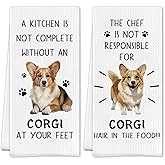 SereneHanctuary Funny Corgi Dog Kitchen Towels, Corgi Lover Gifts for Women Men Dish Tea Towels, Corgy Dog Mom Dad Gifts Decorative Hand Towel for Kitchen, 16x24 Inch Set of 2