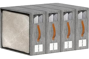 Aokeyee Bed Sheet Organizers and Storage, 4 Pack Foldable Closet Organizer and storage, Sheets Set Folder for Bedding Sheets, Duvet Covers and Pillow Cases (Grey)