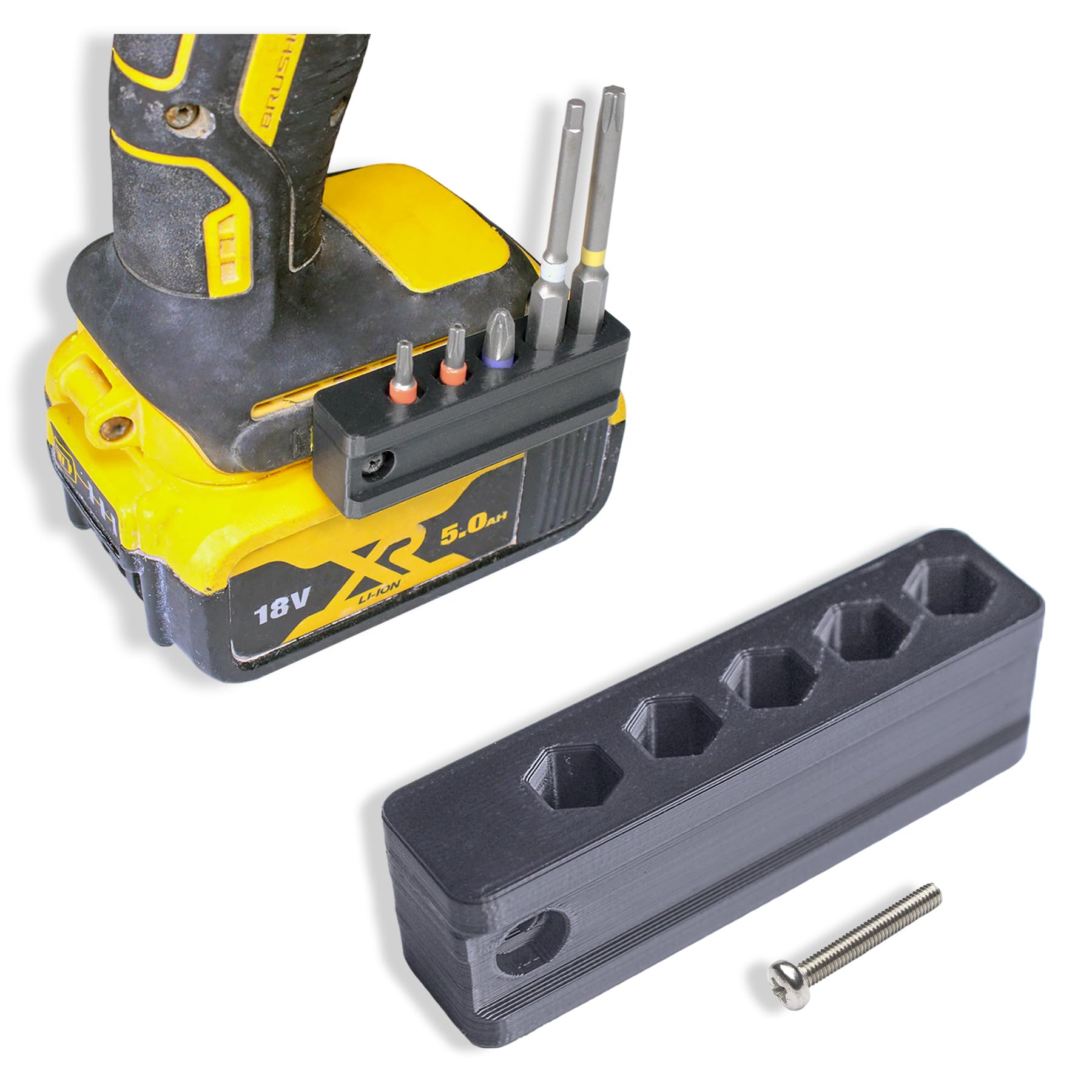 Decoralin Magnetic Bit Holder for Dewalt 18V XR Impact Driver and Combi Drills - Holds 5 Bits - Black