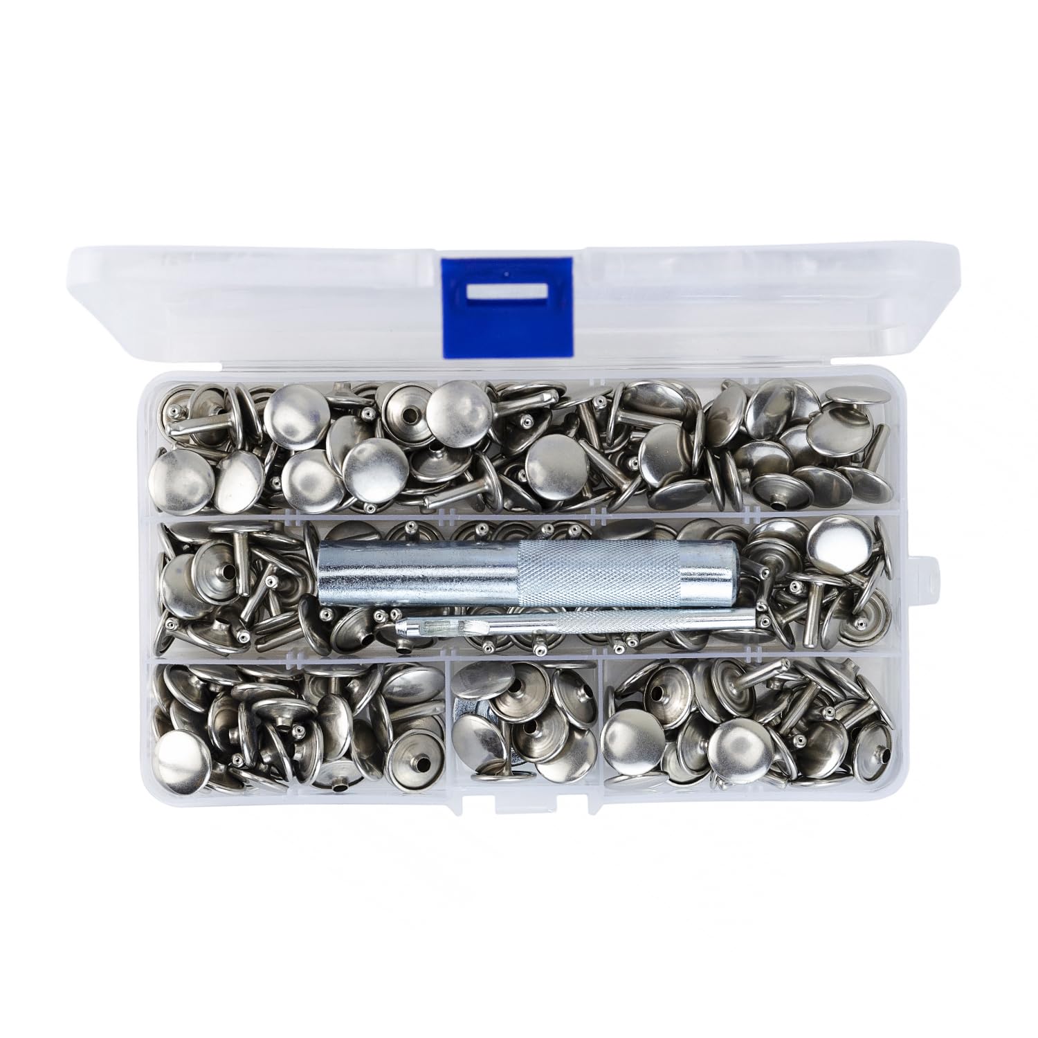 WedDecor 10mm Silver Double Cap Rivets Leather Kit, 100 Sets of Tubular Metal Studs & Fixing Tools for DIY Crafts, Clothing Repair, Bags, Shoes & Leather Projects
