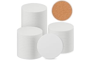 50 Pieces 4 Inch Round Blank Ceramic Coasters, Unglazed Ceramic Tiles Coasters, Ceramic Tiles with Cork Backing Pads for Painting, DIY Crafts, Mosaics, Circular, White.by GNIEMCKIN.