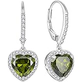 FJ Heart Dangle Drop Earrings 925 Sterling Silver Halo Leverback Earrings Birthstone Jewelry for Women
